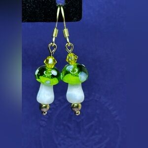 Sweet mini Mushroom Earrings with Crystal details by Shanstones Designs